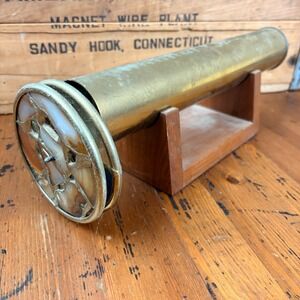 Vintage Mercedes Signed 13" Brass Kaleidoscope with Agate Stone Wheel & Stand